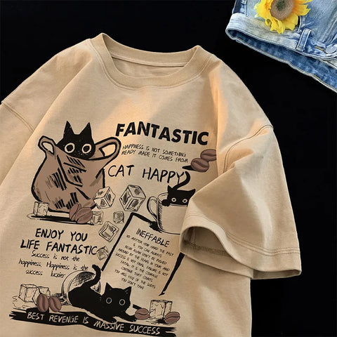 T-shirt Pullover Oversized Koreaanse Stijl met Cartoon Kat