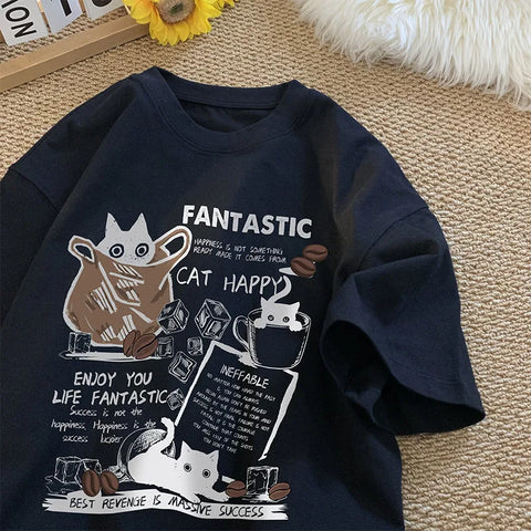T-shirt Pullover Oversized Koreaanse Stijl met Cartoon Kat