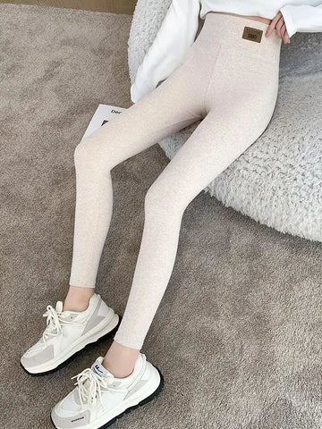 Grijze Katoenen Broek voor Dames met Hoge Taille en Strakke Pasvorm