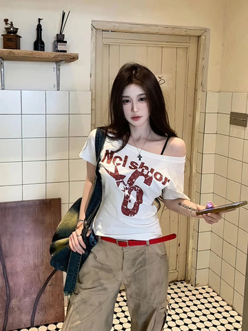 Sportieve Zomerse Off-Shoulder Top voor Dames – Sexy Vintage