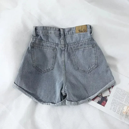 Zomerse Koreaanse Retro High-Waist Losse Spijkershorts