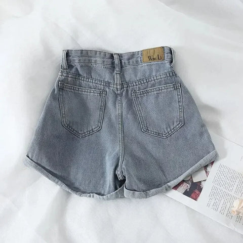 Zomerse Koreaanse Retro High-Waist Losse Spijkershorts