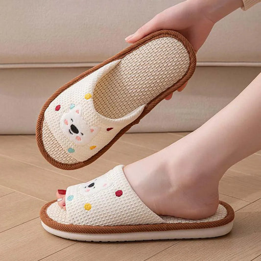 Dames Home Linnen Slippers – Ademend Katoen-Linnen Schoeisel