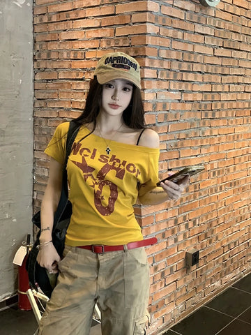 Sportieve Zomerse Off-Shoulder Top voor Dames – Sexy Vintage