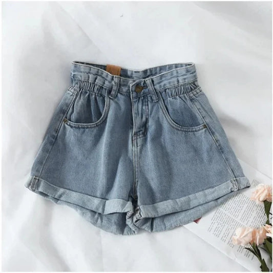 Zomerse Koreaanse Retro High-Waist Losse Spijkershorts