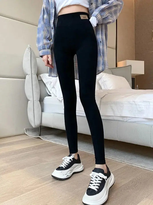 Grijze Katoenen Broek voor Dames met Hoge Taille en Strakke Pasvorm