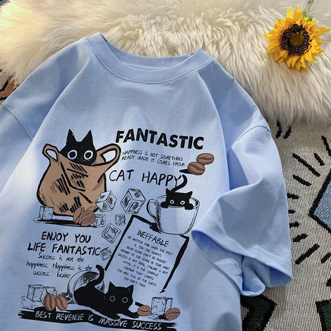 T-shirt Pullover Oversized Koreaanse Stijl met Cartoon Kat